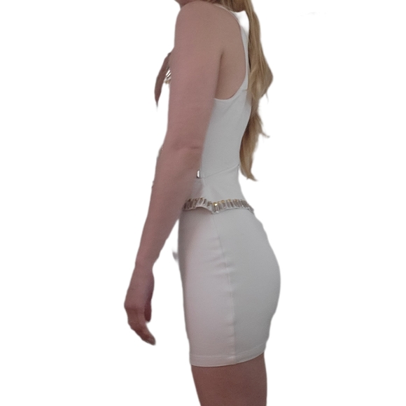Bebe White Beaded Racer Back Bodycon Mini Dress Size XS - Picture 4 of 12